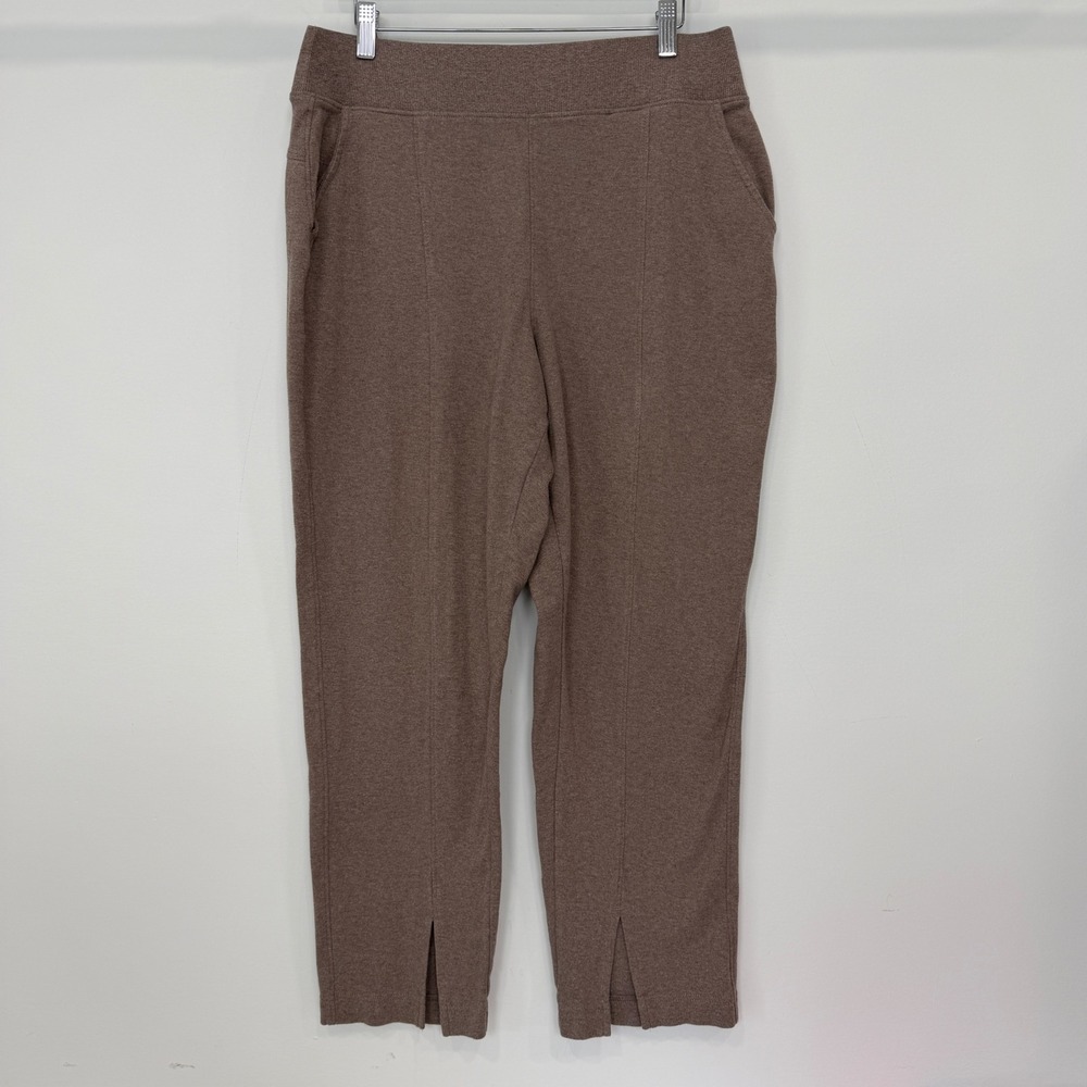 Pact Organic Cotton Knit Straight Leg Pants Brown Seam Detail Slit Hem Large